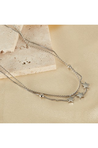 Sones Opk Gx2432 Paslanmaz Çelik Çift Katmanlı Pentagram Kolye, Renk: Çelik Rengi