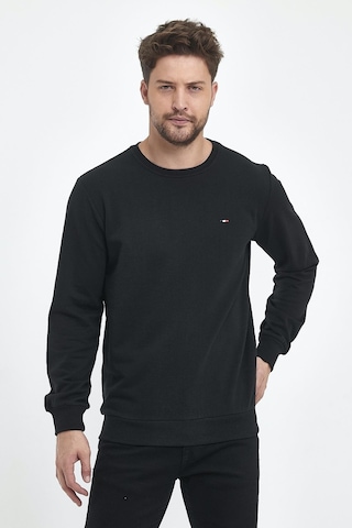 MMetalic Erkek Siyah Bisiklet Yaka Nakış Detaylı Regular Fit Sweatshirt 001