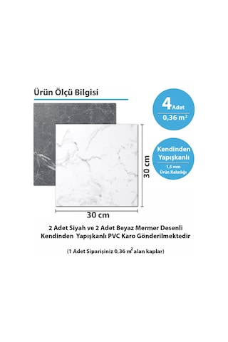 Technosmart 4adet 30cm 30cm Kendinden Yapışkanlı Lvt Zemin Ve Duvar Kaplama Mutfak Banyo Karo Stickr