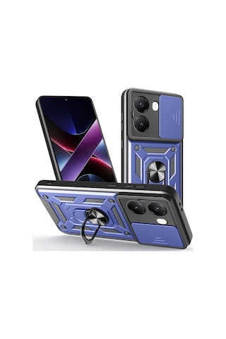 Xiaomi Poco X7 Pro Kılıf Magnetik Standlı Kamera Korumalı Zore Sürgülü Vega Kapak Mavi
