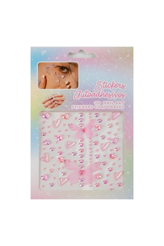 Pembe Kalp Ve Tül Kelebekli 3d Kristal Yüz & Tırnak Sticker Seti Pembe Kalp Ve Tül Kelebekli 3d Kristal Yüz & Tırnak Sticker Seti