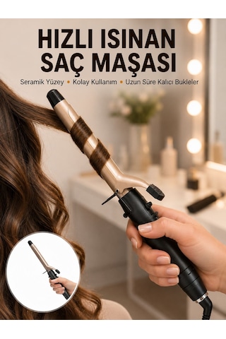 Profesyonel 25 Mm Saç Maşası Kalın Bukle Etkili Yeni Nesil - Lisinya Çok Renkli