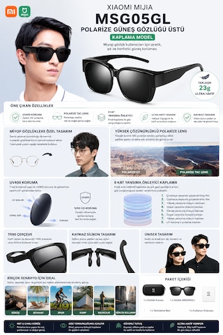 Mijia Numaralı Gözlük Üzerine Takılabilen Polarize Güneş Gözlüğü Uv400 Tac Lens Hafif 23gr Tr90 Çerçeve Msg05gl Siyah