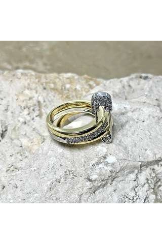 3'lü Silver-gold Taşlı Çengelli İğne Yüzük Çok Renkli