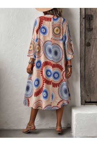 Aesco Kadın Kısa Kollu Önü Açık Belden Kuşaklı Uzun Kimono Kırmızı