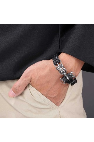 Punk Çapa İblis Erkek Bileklikler Deri Bileklik Bileklik Moda Yüksek Rock Erkek Takı Siyah