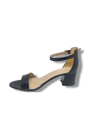 Selfie 4601-26 Rugan Tek Bant Orta Topuk Büyük Numara Kadın Sandalet 5,5cm 41-43 Siyah