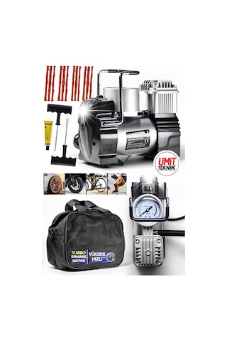 Metal Çantalı Aydınlatmalı Profesyonel 12v Çakmaklı 100 Psı Mini Hava Kompresörü Araç Kompresörü Set