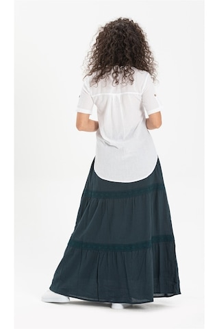 Uzun Şile Bezi Dantelli Etek Petrol Ptrl