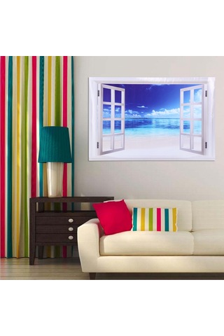 Reedark 3d Deniz Manzaralı Pvc Duvar Sticker, Su Geçirmez Dekoratif Pencere Deseni, 2 Adet Paket 38x58.2 Cm Diğer