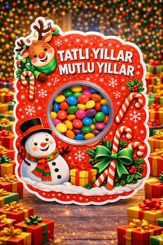 5 Adet Tatlı Yıllar Mutlu Yıllar Kartlı Bonibon Yılbaşı Hediyesi - Özel Tasarım - Sömestr Hediye