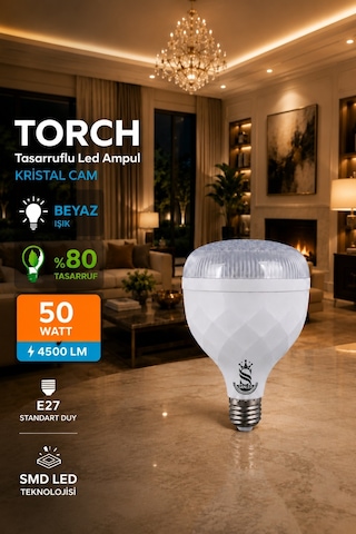 50w Kristal Tasarruflu E27 Beyaz Işık Torch Led Ampul 10 Adet 10 Adet