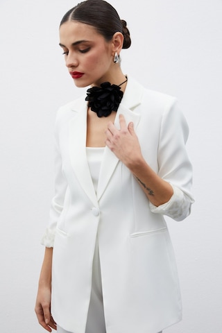 Sateen Mono Yaka Klasik Ceket - Ekru