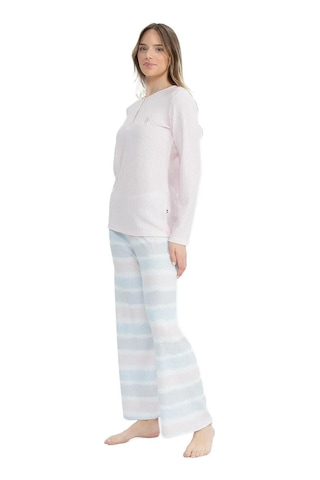 U.S. Polo Assn. U.s Polo Assn. 17096 Kadın Delikli Polar Waffle Kumaş Uzun Kollu Geniş Paça Pijama Takım-pembe Pembe