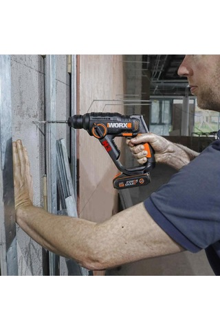 Worx WX390.1 20V 2.0Ah Li-ion Profesyonel SDS-Plus Pnömatik Çift Akülü Şarjlı Matkap + 8 Adet Uç + Mandren