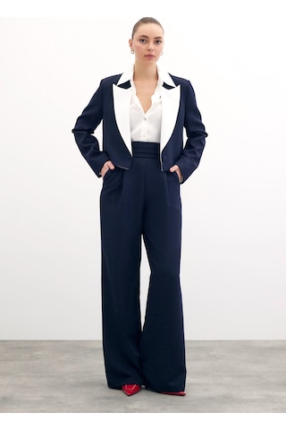 Sateen Bel Detaylı Cepli Pantolon - Lacivert-133701 Lacivert
