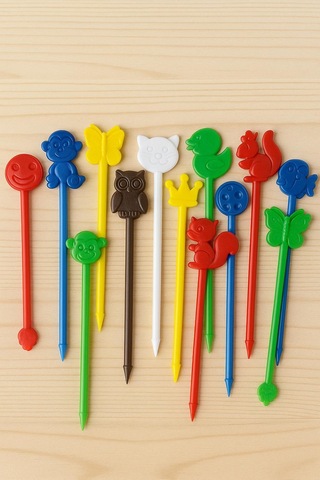 Renkli Figürlü Plastik Lolipop Ve Elma Şekeri Çubuğu Emoji & Hayvan Desenli Doğum Günü Sunum Çubuğu 12 Li Paket