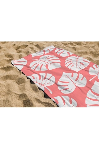 Plaj Havlusu Yaprak Dijital Baskılı 70x150 Cm Plaj Havlusu - Pembe Çok Renkli