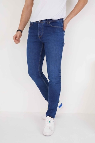 Erkek Mavi Düz Slim Fit Likralı Dar Paça Kot Pantolon Lacivert