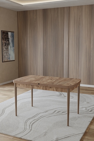 Toce Home Eva Serisi 80x130 Açılabilir Atlantik Çam Ahşap Desen Masa Takımı Ve 6 Antrasit Sandalye Gri