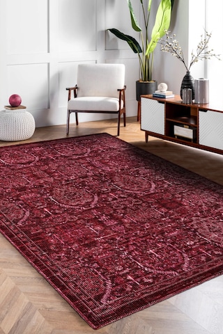 Arkaik Halı Koleksiyonu Zamansız Dokulu Desen, Tozumaz, Kolay Temizlik, İnce Form Bordo