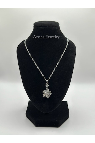 Arnes Jewelry Çelik Çiçek Figürlü Döner Başlıklı Kolye Gümüş