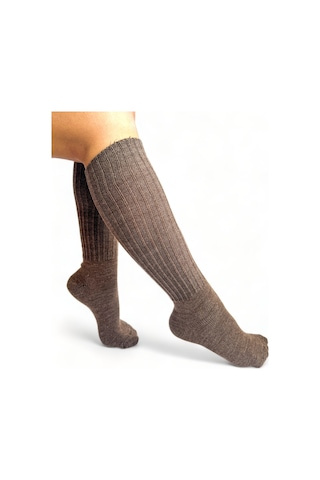 Ciho Socks Kahverengi Uzun Diz Altı Kışlık Kadın Yünlü Çizme Uyku Çorabı Soft Touch Kahverengi