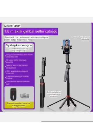 Q185 Akıllı Yüz Takip Özellikli Kameralı Kumandalı Canlı Yayın Selfi Çubuğu Gimbal Tripod