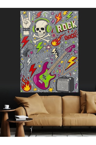Ahşap Tablo Rock Müzik Kafatası Poster