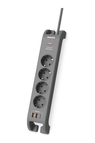 Philips Spn4140ga Akım Korumalı Priz 4'lü + 2x Usb-a 18w + 1x Usb-c 20w - 2m Kablo
