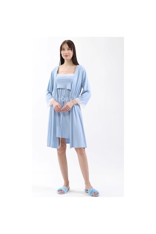 Luvmabelly Myra9651 Sabahlıklı Önden Bölmeli Dantelli Emzirme Geceliği -mavi-mavi