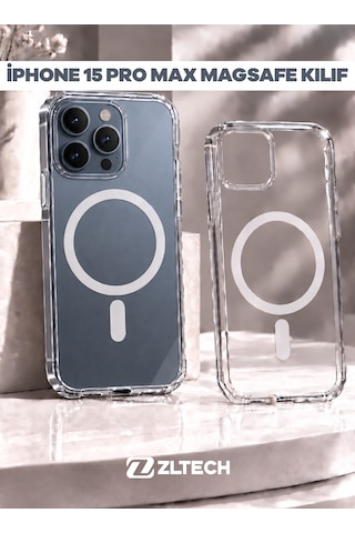 Apple iPhone 15 Pro Max Uyumlu Magsafe Özellikli Sert Şeffaf Kılıf Plastıc Cover Şeffaf