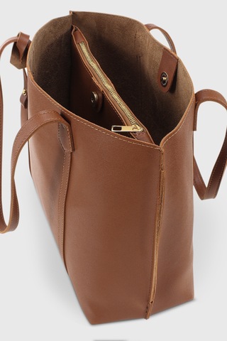 Housebags Kadın Taba Üç Bölmeli Deri Görünümlü Shopper Çanta 269 Taba