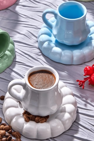 6 Kişilik 12 Parça Modern Renkli Kahve Fincan Takımı - Şık Tasarım Sunum Seti Renkli