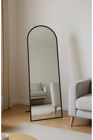 Siyah Metal Çerçeveli Ayaklı Boy Aynası 50x160 cm