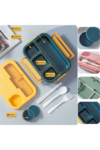 Xurunkeji Taşınabilir Izgara Bölmeli Öğle Yemeği Kutusu Öğrenci Ofisi Çatal Ve Kaşıklı Bento Kutusu Mikrodalga Gıda Saklama Kabı B Pembe