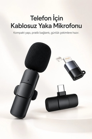Kablosuz Yaka Mikrofonu Usb-c Ve Lightning Uyumlu Tak Çalıştır Telefon Kayıt Mikrofonu