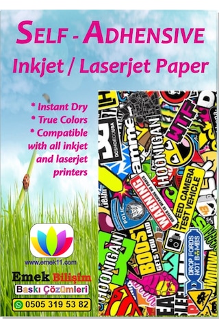 Inkjet Ve Laser Uyumlu 50 Adet A4 Sticker Güçlü Yapışkanlı Etiket