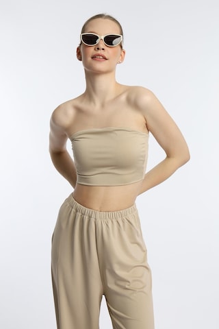 Quhox Kadın Allegro Kumaş Askısız Crop Top Vizon