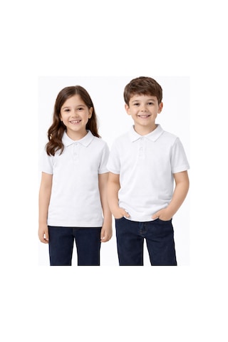 Store Okul Beyaz Polo Yaka Kısakol Tişörtleri Kıyafetleri Üniforması Çocuk Genç Beyaz