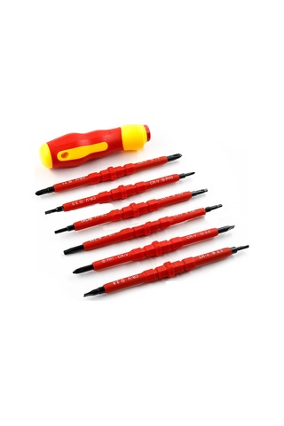 Neevoyu Elektrikçi İçin 500v Yalıtkan Tornavida Seti - Çeşitli Uçlu Philips, Torx, Düz, Y, U, Üçgen 7 Parça Profesyonel Tamir Aleti