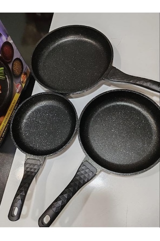 Ayrex 3'lü Döküm Granit Tava Seti Dayanıklı Yanmaz Yapışmaz İç Haznesi 20 Cm 24 Cm 28 Cm Diğer