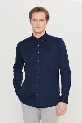 AC&Co / Altınyıldız Classics Erkek Lacı %100 Pamuk Slim Fit Dar Kesim Düğmeli Yaka Örme Gömlek Lacı