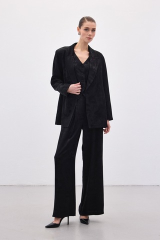 Sateen Jakarlı Bol Pantolon - Siyah-136818 siyah