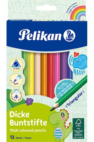 Pelikan Kuru Boya Kalemi Jumbo Üçgen 12 Renk Kuru Boya