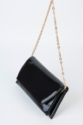 Vivaq Kadın Siyah Rugan Zarf Tasarım 2 Bölmeli Mini Zincir Askılı Çıt Çıt Kapama Clutch Ve El Çantası