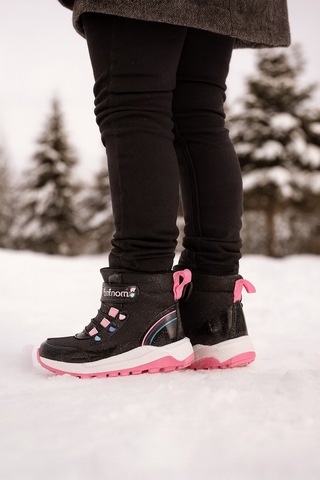 Kız Çoçuk Sim Detaylı Kışlık Kaymaz Taban Su Geçirmez Cırt Cırtlı Yarım Bot Siyah - Fuşya