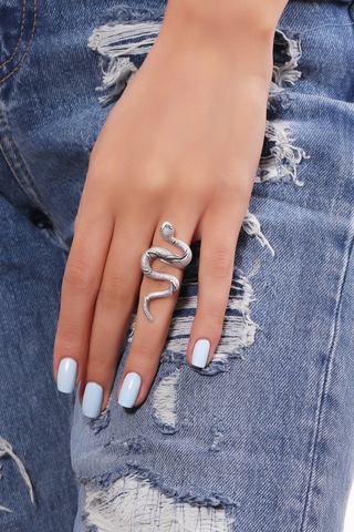 Kadın Antik Gümüş Kaplama Ayarlanabilir Baskılı Yılan Yüzük N11.10631 Gümüş