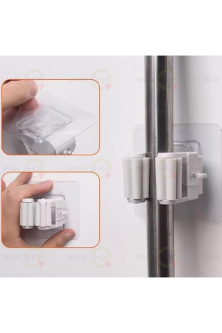 Mainshop Pratik Fırça Süpürge Paspas Mop Tutucu Askı Aparatı Yapışkanlı Sihirli Tutacak 2 Adet M-310 Beyaz