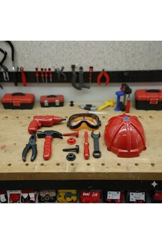 Meslek Setleri - Baretli Tamir Seti 11 Parça - Kırmızı